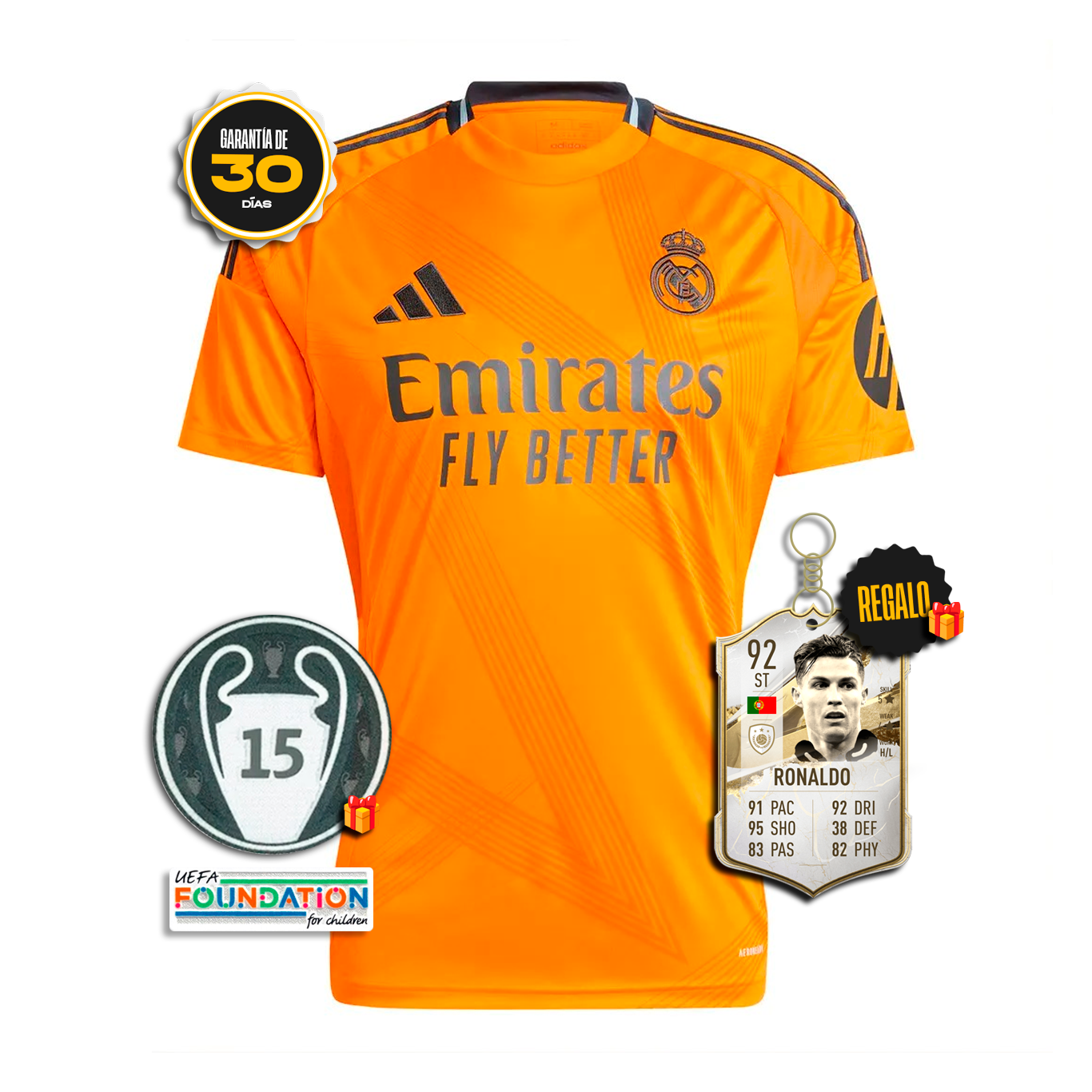 Camiseta Real Madrid Segunda Equipación Naranja USA TOUR #9 MBAPPÉ 2024/25 + 5 REGALOS 🎁