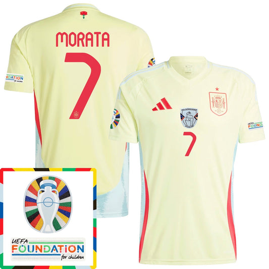 Álvaro Morata 7 Camiseta De Visitante De España Parche Euro y Fundación 2024 - Amarillo