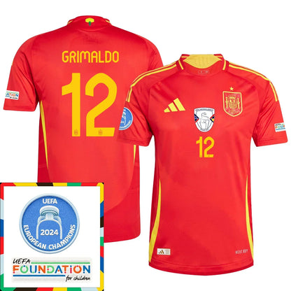 Alejandro Grimaldo #12 Camiseta Local España Fútbol Parche Campeones Euro 2024 - Hombre