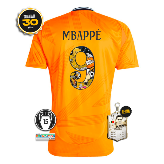 Camiseta Real Madrid Segunda Equipación Naranja USA TOUR #9 MBAPPÉ 2024/25 + 5 REGALOS 🎁