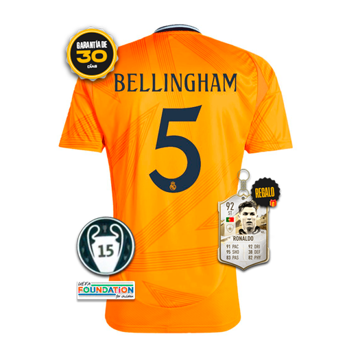 Camiseta Real Madrid Segunda Equipación Naranja #5 BELLINGHAM 2024/25 + 5 REGALOS 🎁
