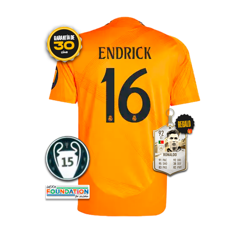 Camiseta Authentic Real Madrid Segunda Equipación Naranja #16 ENDRICK 24/25 + 5 REGALOS 🎁