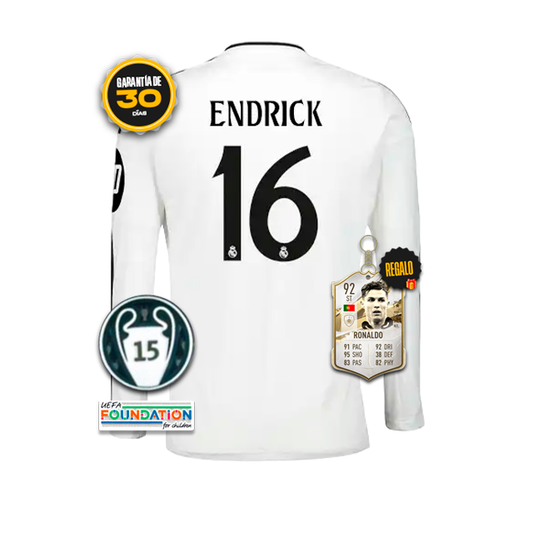 Camiseta Real Madrid Primera Equipación Blanca #16 ENDRICK 24/25 MANGA LARGA + 5 REGALOS 🎁